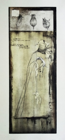 Growth disorders - plants expressing human experiences and emotions, etching and aquatint print